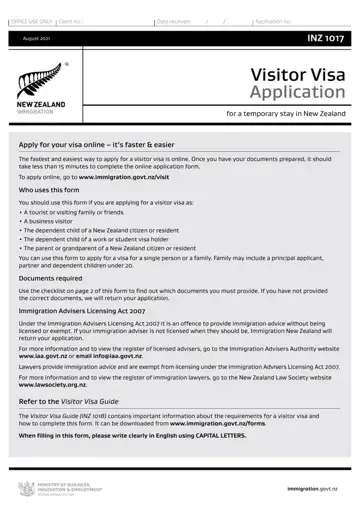 New Zealand Visitor Visa Inz 1017 Form Preview