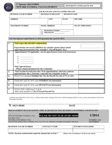 Newark Payroll Tax Statement Form Preview