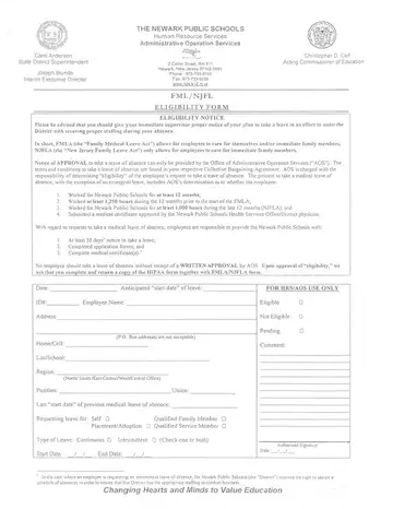 Newark Public Schools Lunch Application Form Preview