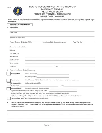 Nexus Questionnaire Form Preview