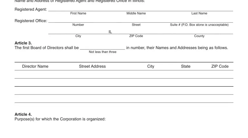 Filling in illinois nfp articles of incorporation step 2