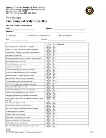 Nfpa Fire Pump Inspection Form Preview