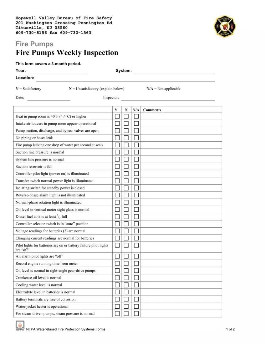 Nfpa Fire Pump Inspection Form first page preview