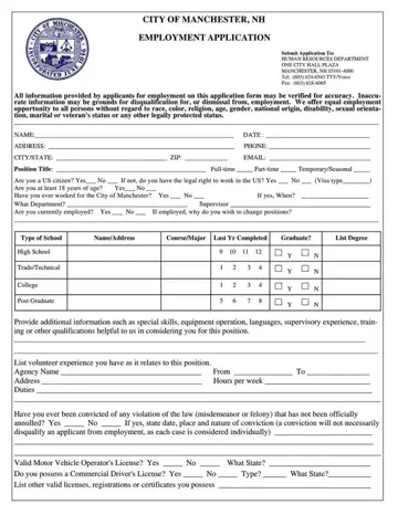 Nh Employment Application Form Preview
