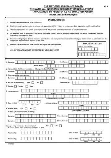 Nib Self Employed Registration Application Form Preview