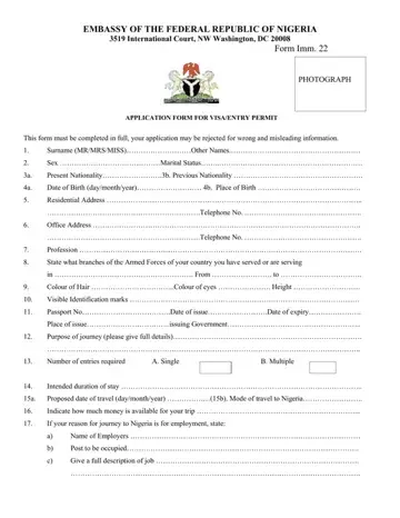 Nigerian Visa Form Preview