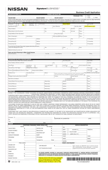 Nissan Credit Application Form Preview