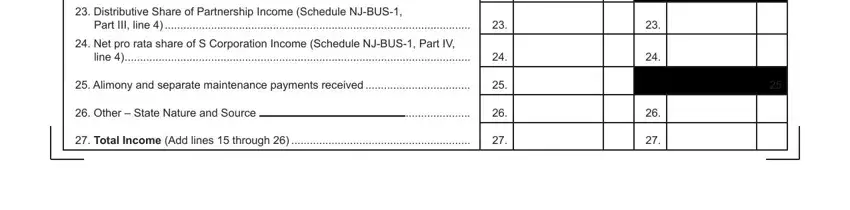 nj form 1040nr instructions Distributive Share of Partnership, Part III line, Net pro rata share of S, line, Alimony and separate maintenance, Other  State Nature and Source, and Total Income Add lines  through fields to fill out