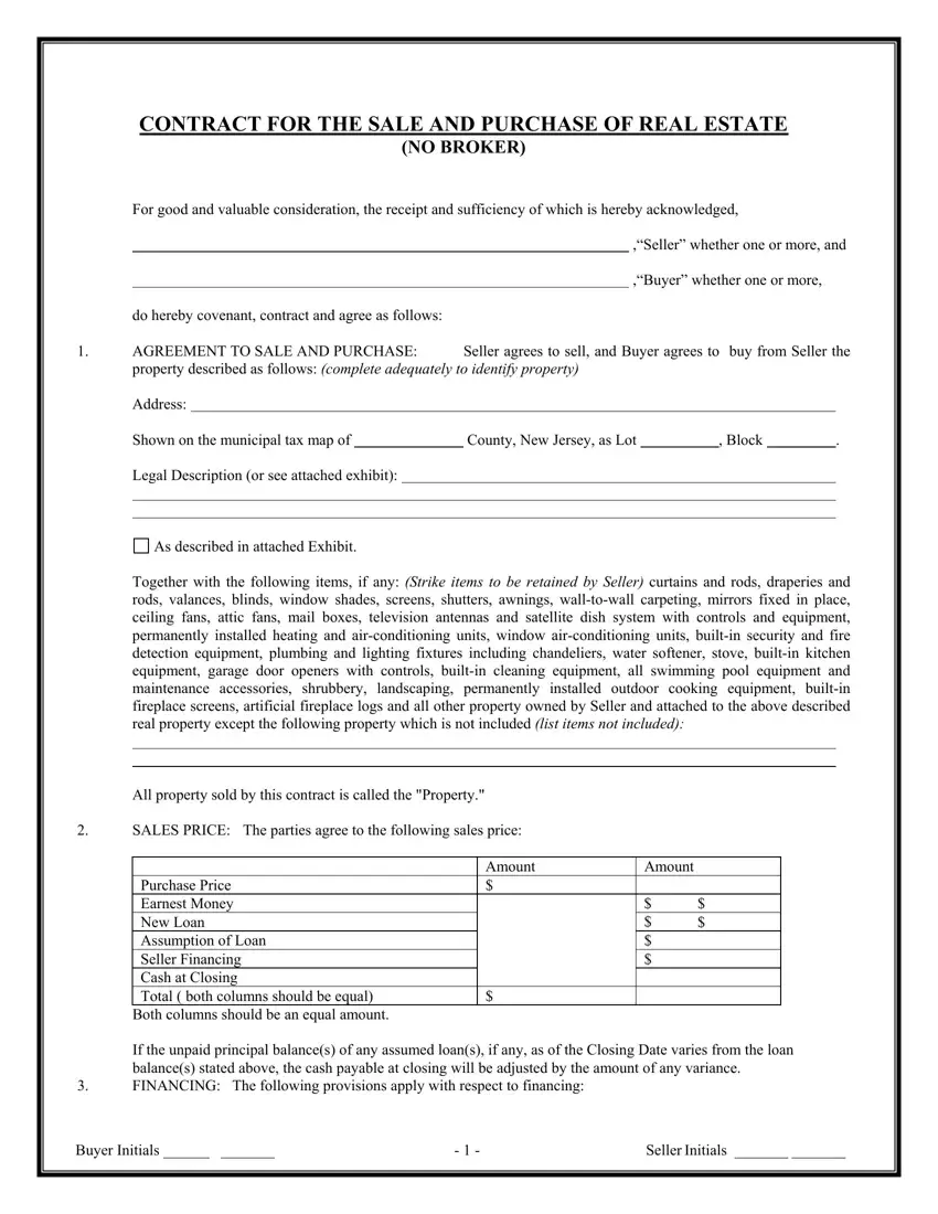 Nj Contract Sale Form first page preview