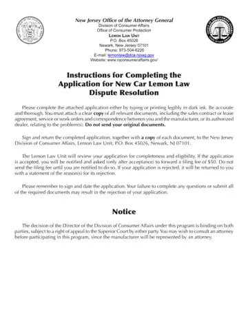 Nj Lemon Law Application Preview