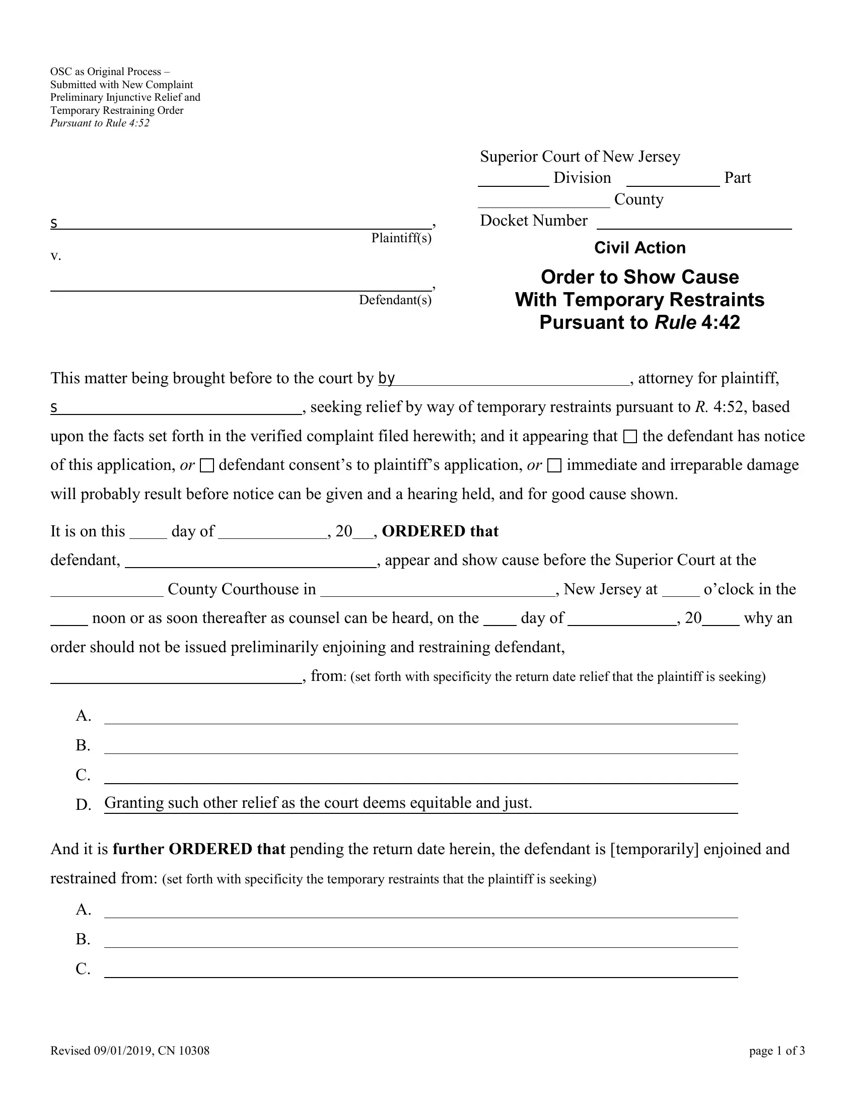 Nj Order Show Cause Form Fill Out Printable PDF Forms Online