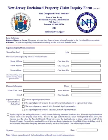 Nj Unclaimed Property Form Preview