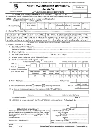 Nmu Degree Certificate Form Preview