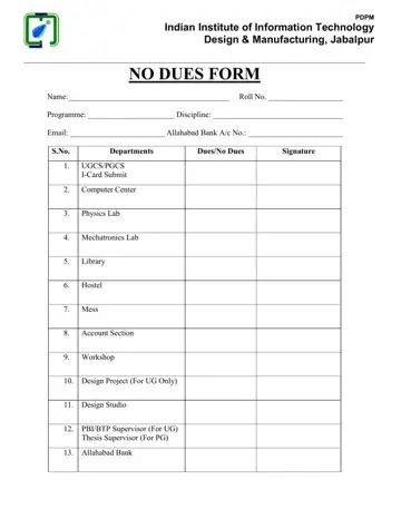 No Dues Form Preview
