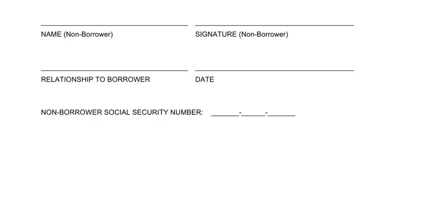 form NAME NonBorrower, SIGNATURE NonBorrower, RELATIONSHIP TO BORROWER, DATE, and NONBORROWER SOCIAL SECURITY NUMBER fields to insert