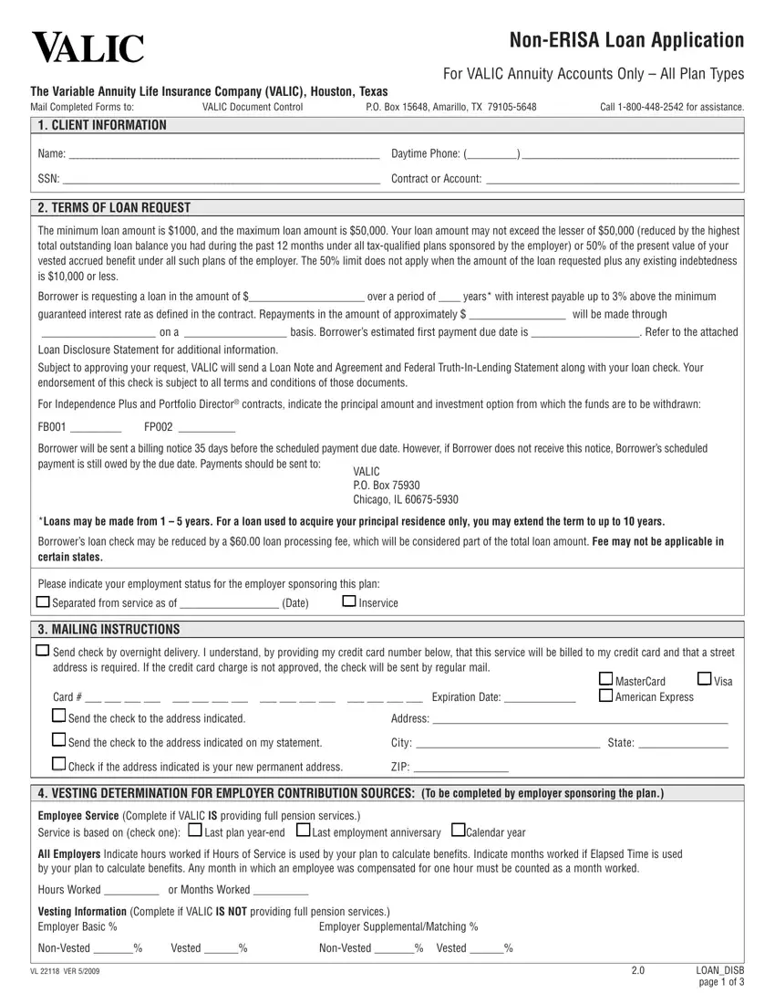 Non Erisa Loan Application first page preview