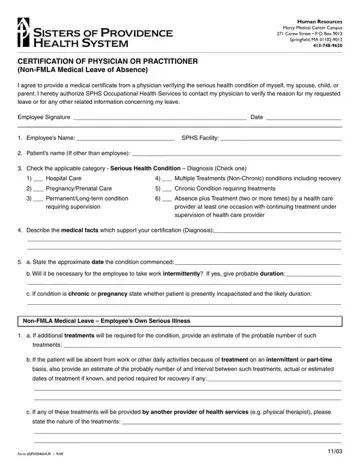 Non Fmla Medical Certification Form Preview