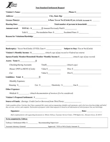 Non Standard Settlement Request Form Preview