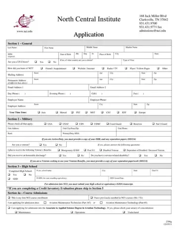 North Central Institute Application Form Preview