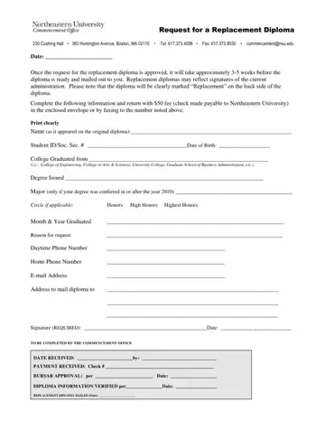 Northeastern University Request Diploma Form Preview