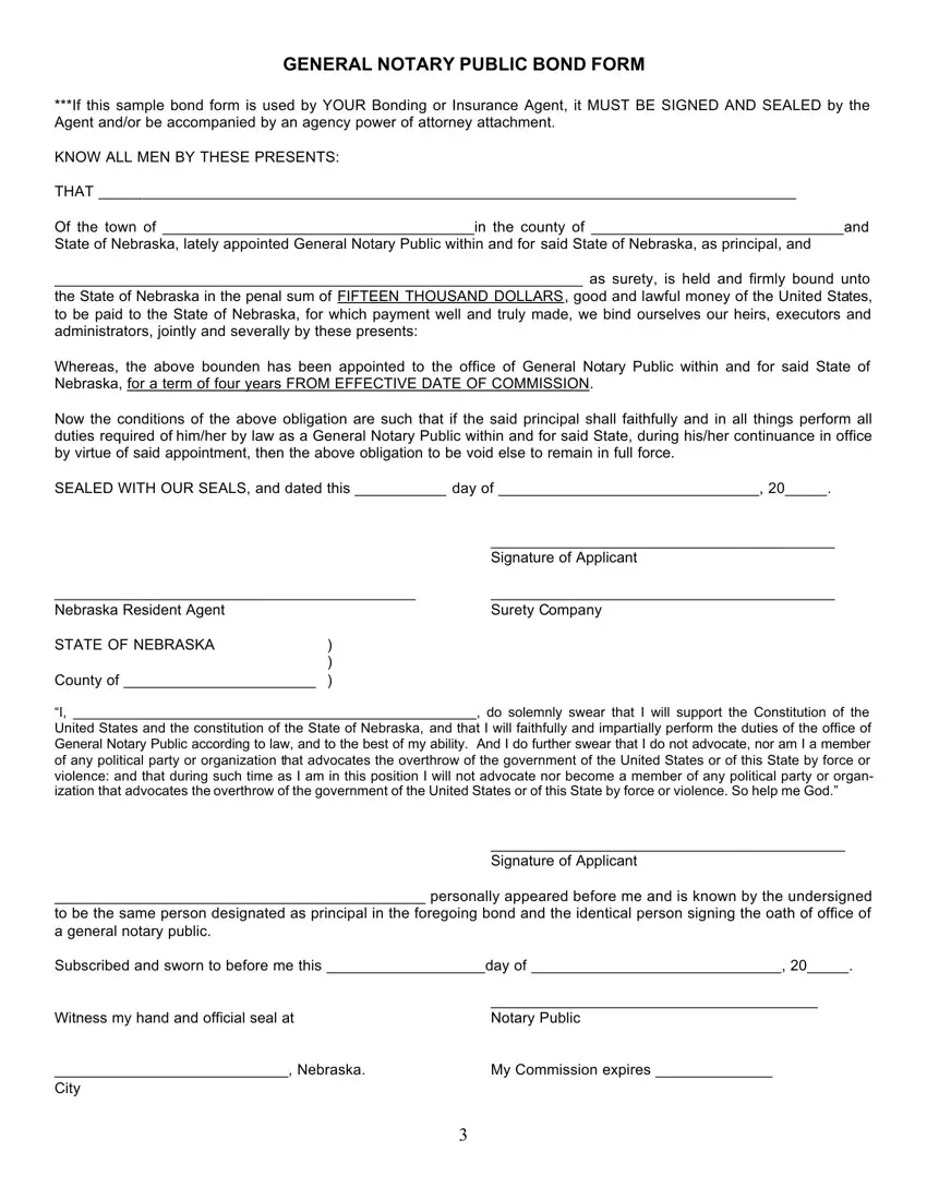 Notary Public Bond Form Nebraska first page preview