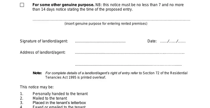 Completing notice of inspection form stage 2