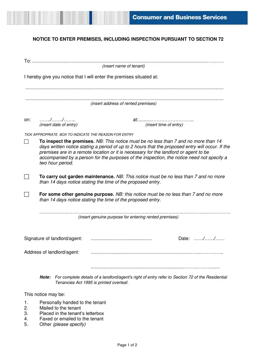 Notice Of Inspection Form first page preview