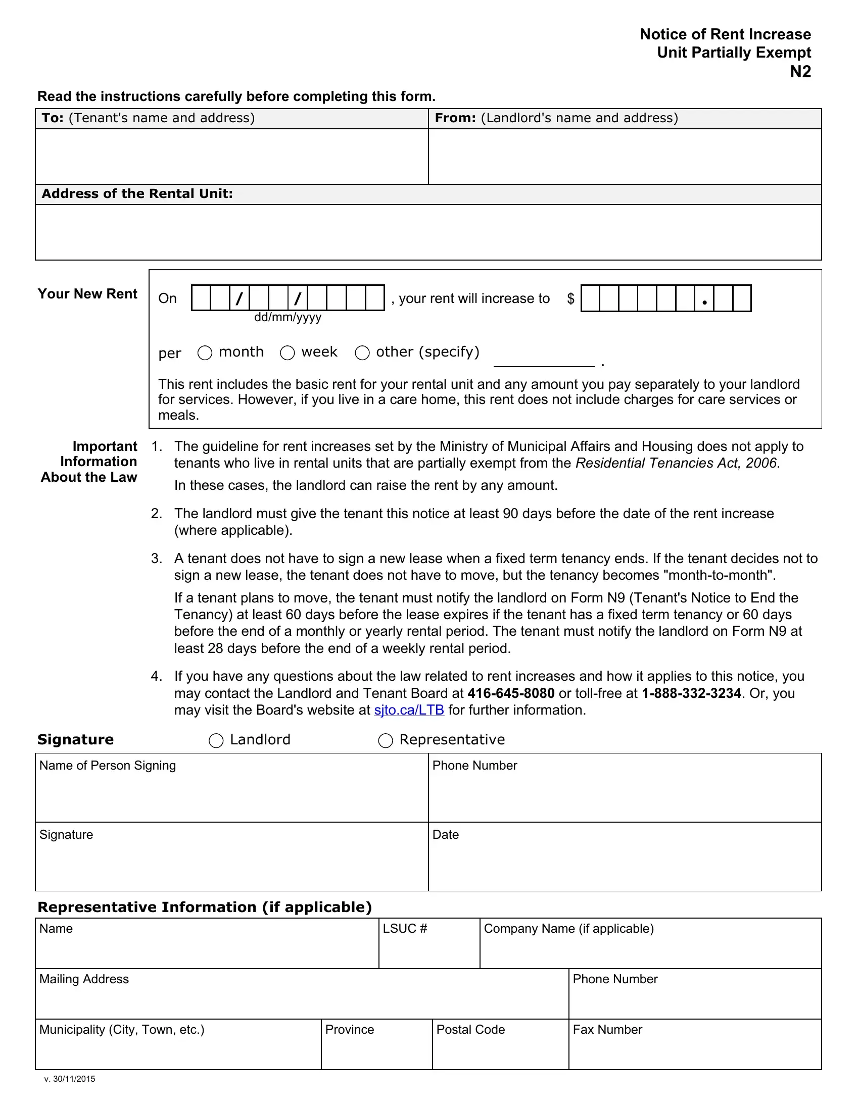 Notice Of Rent Increase N2 PDF Form FormsPal
