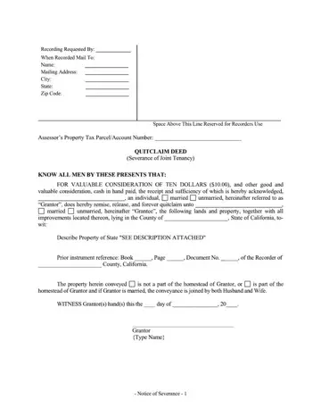 Notice Of Severance Of Joint Tenancy California Form Divorce Preview