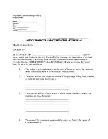 Notice To Owner Georgia Form Preview