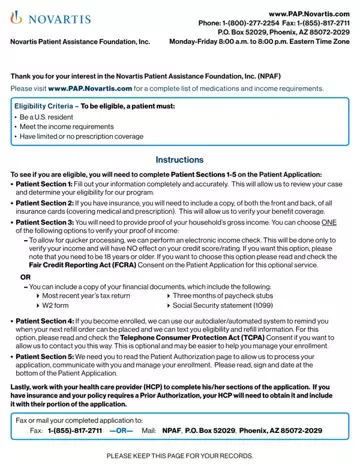 Novartis Patient Assistance Form Preview