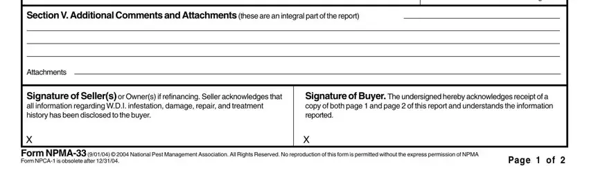 Completing npma 33 termite inspection form step 3