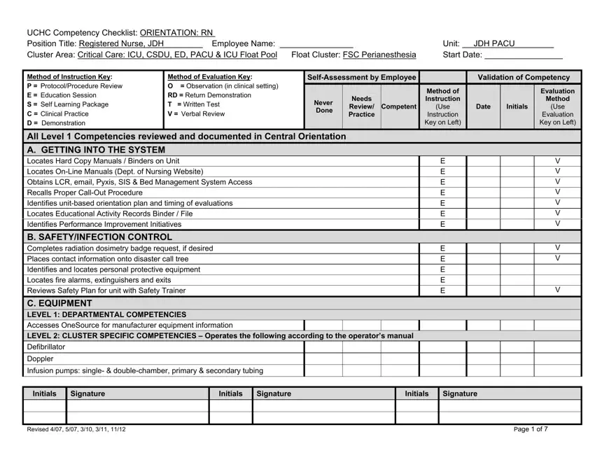 Nursing Competency Checklist Template