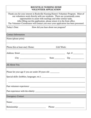 Nursing Home Volunteer Application Form Preview