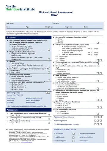Nutritional Assessment Form Preview