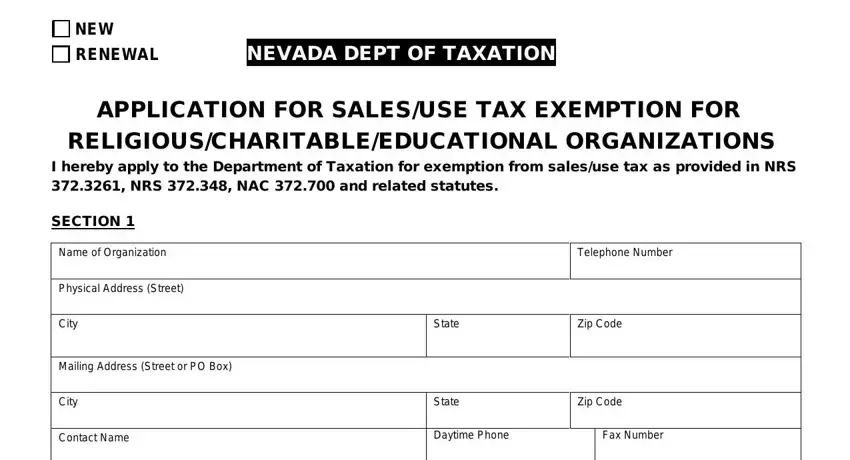 nevada application sales tax empty fields to complete