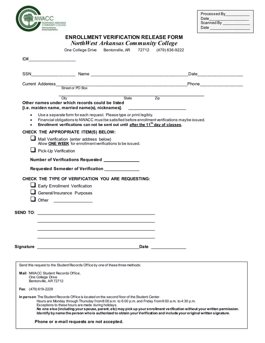 Nwacc Enrollment Verification Form first page preview