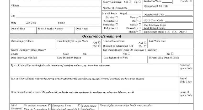 nebraska first illness court Name Last First Middle, Address, City, State, Zip Code, Phone, Date of Birth, Social Security Number, Date Hired, Full Pay for DOI Yes cid No cid, Number of Days Worked Per Week, Sex Male cid Female cid, Number of Dependents, Marital Status Wage, and Married cid Separated cid fields to insert