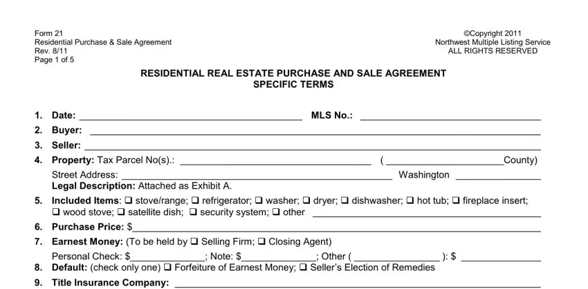 portion of empty spaces in mls purchase and sale agreement washington state