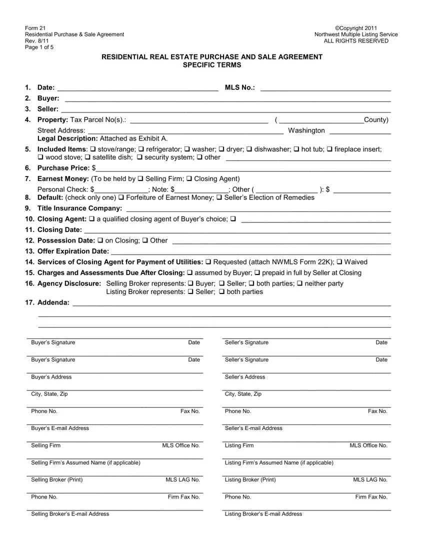 Nwmls Form 21 first page preview