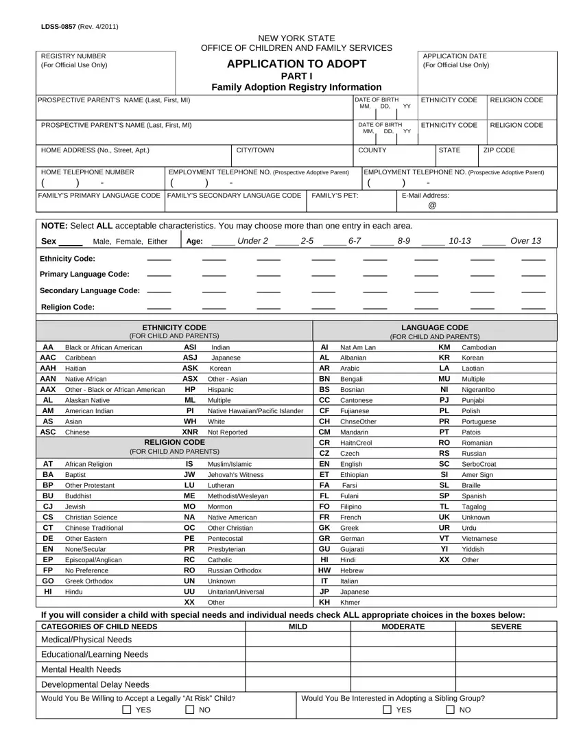 Ny Adoption Form first page preview