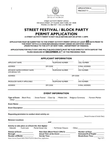 Ny Block Party Permit Form Preview