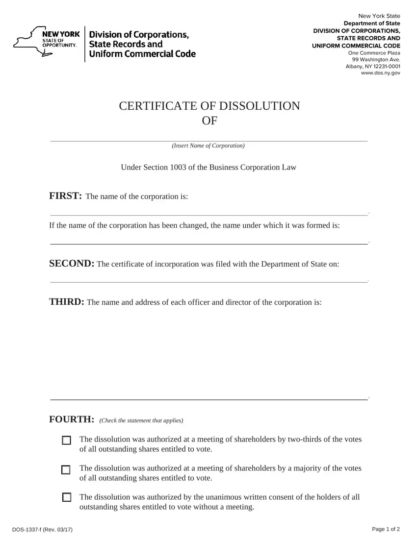 Ny Dissolution Certificate first page preview