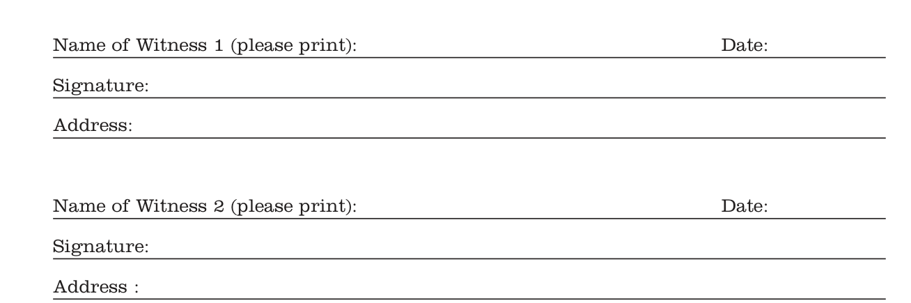 New York Health Care Proxy example filled out, statement by Witnesses