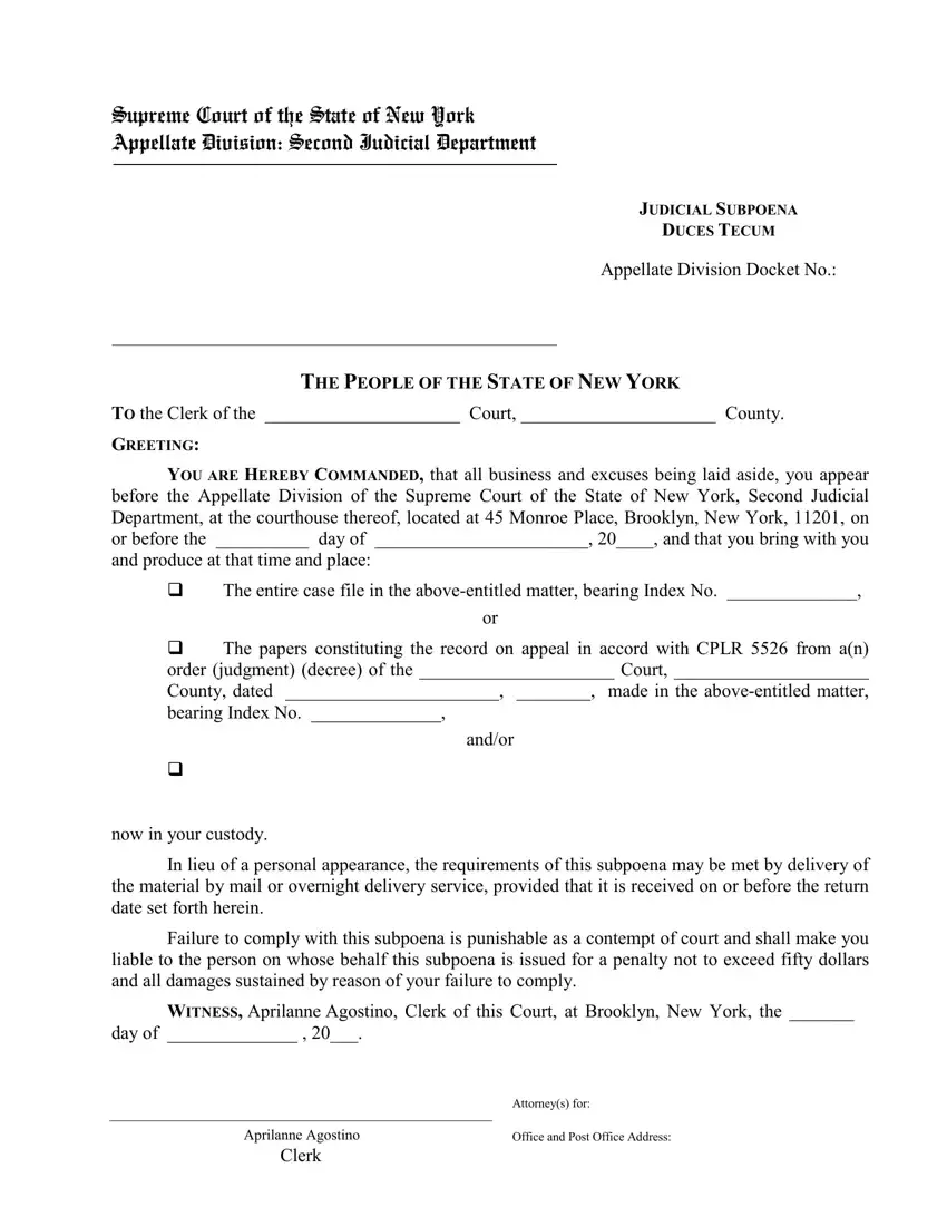 Ny Subpoena Duces first page preview
