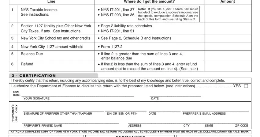 Entering details in nyc 1127 instructions 2020 stage 2