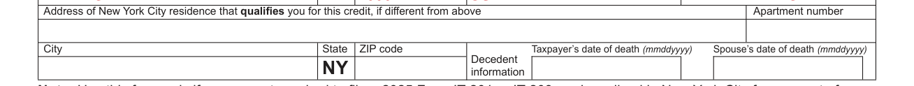Form NYC-210 example filled out, address of New York City residence that qualifies you for this credit