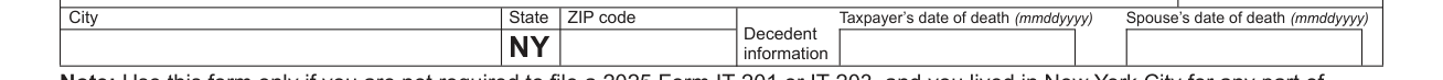 Form NYC-210 example filled out, decedent information