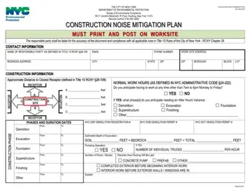 NYC Dep Noise Mitigation Plan Form Preview