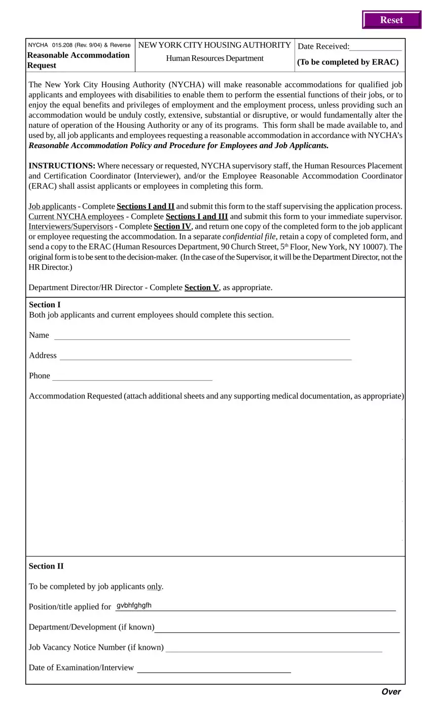 Nycha Employment Application first page preview